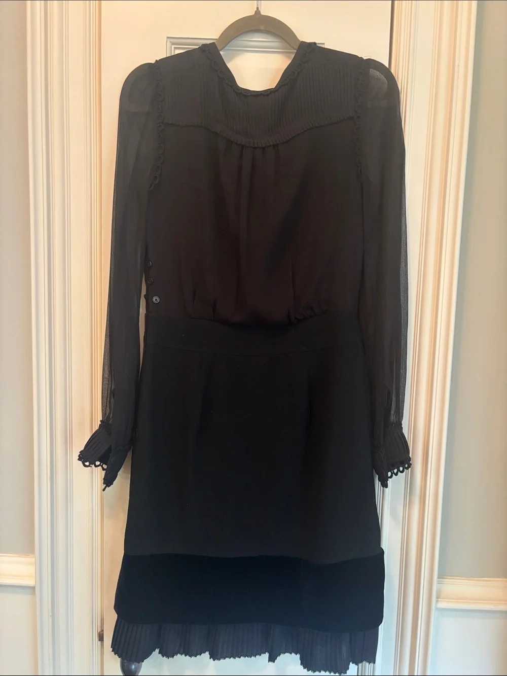 Black Long-Sleeve Pleated Hem Dress